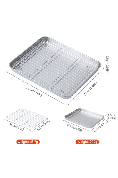 Choice S 22x17.5x2.5cm Stainless Steel Baking Pan Tray With Wire Rack Cake Ba...