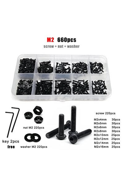 choice2 M2 660pcs M1.6 M2 M2.5 M3 M4 M5 M6 M8 Black Grade 10.9 Steel Hex Hexa...