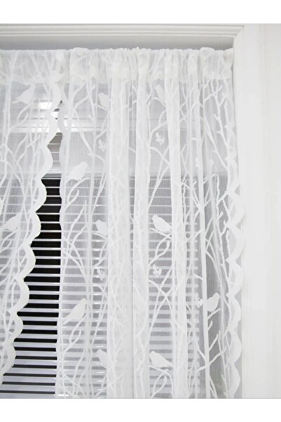 Choice Fixed Pleat 100x140cm white Cream Birds Sheer Lace Curtains Set for Li...