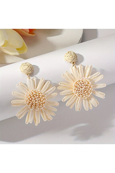 Choice PHL-019 White Bohemian vacation style hand-woven raffia sunflower droo...