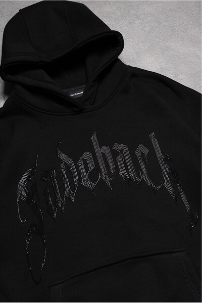 Fadeback Rhinestones Siyah Taşlı Oversize Hoodie FD1009SYSY