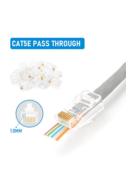 Choice5 50PCS CAT5 with pass hole 50/100pcs Pass Through RJ45 Cat6/Cat5e Conn...