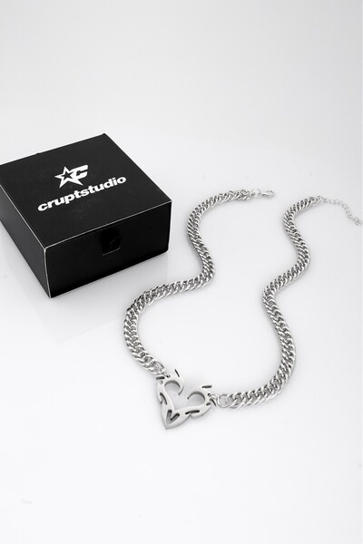 Crupt Studio Tribal Heart Kalp Uçlu Cuban Chain Erkek Kolye