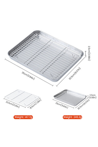 Choice M 25x20.5x2.5cm Stainless Steel Baking Pan Tray With Wire Rack Cake Ba...