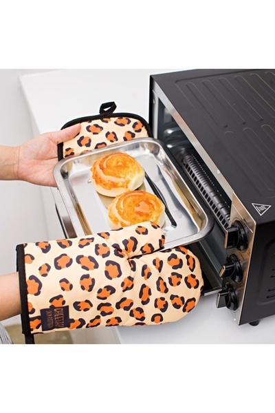 Choice Coffee Leopard 2Pcs/Set Kitchen Gloves Insulated Leopard Print Pad Mic...
