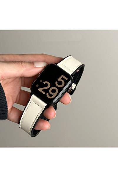 Choice11 45 44 42 49-S10-46mm Beige Leather+Silicone Strap For Watch Band Ult...