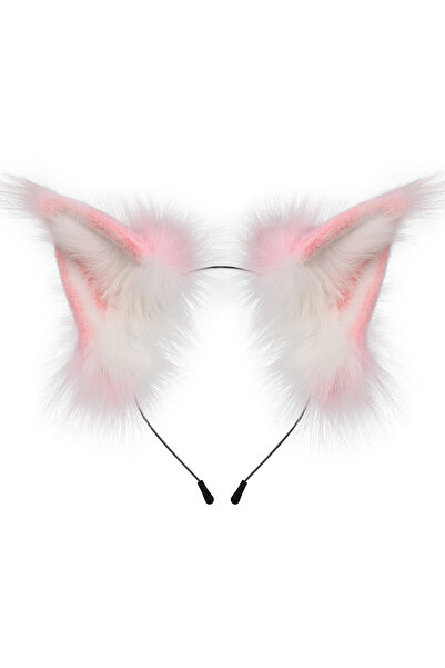 Choice9 Pinkwhite Animal Faux Fur Fox Wolf Ear Headband Furry Handmade Hairba...