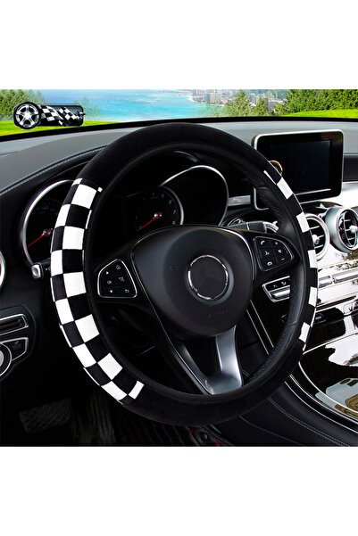 Choice black Plush Plaid Car without Inner Ring Steering Wheel Cover Comforta...
