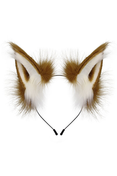 Choice4 Brownwhite Animal Faux Fur Fox Wolf Ear Headband Furry Handmade Hairb...