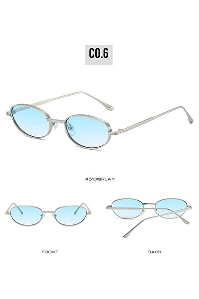 Choice Other Silver Blue Small Oval Sunglasses Women Retro Metal Exquisite St...