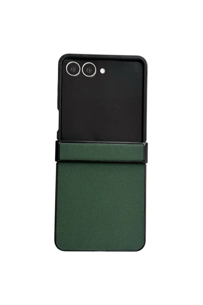 Choice25 Galaxy Z Flip7 Green PU Leather Hinge Protective Phone Case for Z Fl...