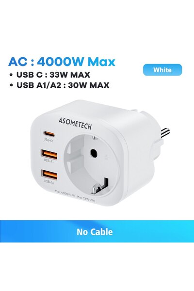 Choice مقبس الاتحاد الأوروبي الأبيض ASOMETECH شاحن GaN 33 واط PPS PD USB C مق...
