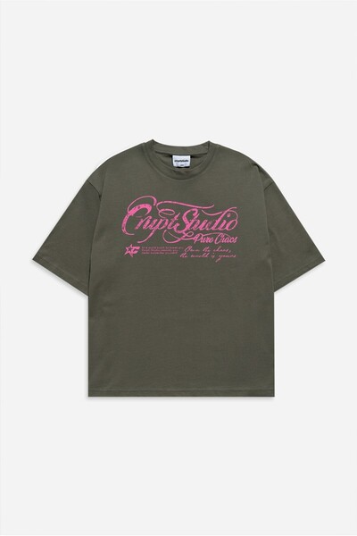 Crupt Studio Pink Pure Chaos Haki Boxy Crop Erkek Tişört
