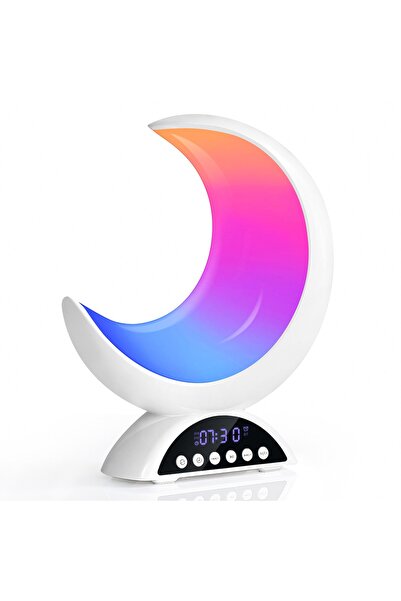 Choice4 White A Cute Moon Mood Light Touch Dimming with Clock RGB Color Chang...