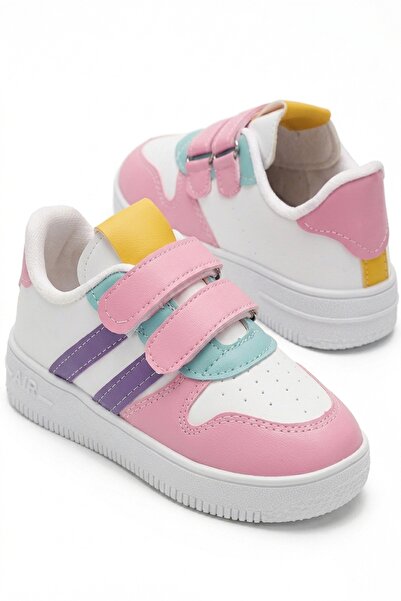 İmerShoes Günlük Kız Çocuk Spor Ayakkabı Beyaz Mor Pembe Lila Sneaker Cırtlı Çift Şeritli Rahat Hafif Zl001