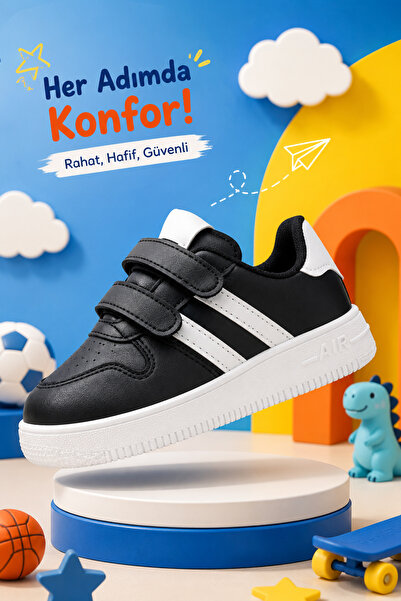 İmerShoes Czarne i białe sneakersy dziecięce unisex z podwójnymi paskami na r...