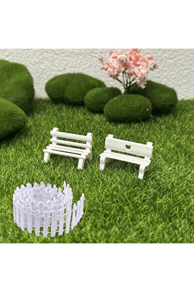 Choice4 3pcs - different Park White Bench & Wooden Fences Micro Landscape,San...