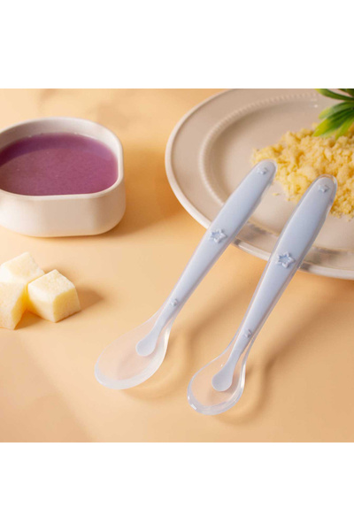 Choice5 Light Blue Pair 2pcs Baby Silicone Spoon Set Learning Spoon Set Stars...