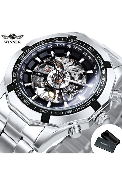 Choice1 AUTOMATIC SILVER WINNER Classic Skeleton Watch for Men Luminous Hands...
