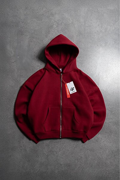 Crupt Studio Bordo Boxy Crop Erkek Ceket Zip Hoodie