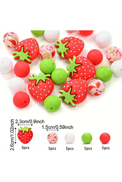 Choice 25PCS-style 1 10/25/40 PCS Strawberry Series Silicone Bead Set, Suitab...