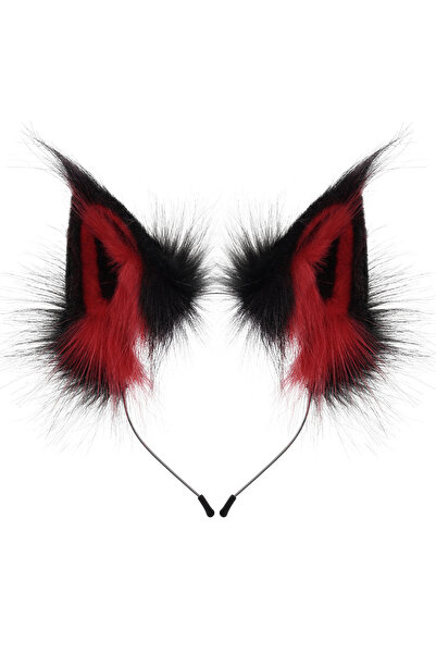 choice2 Blackred Animal Faux Fur Fox Wolf Ear Headband Furry Handmade Hairban...