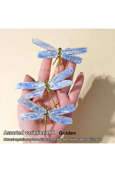 Choice 1pc Golden 1pc Natural Crystal Kyanite Dragonfly Ornament Raw Stone An...