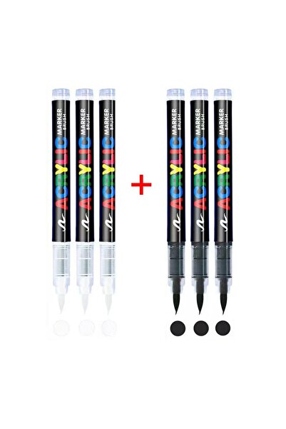 Choice1 3white-3black 3/6Pcs Acrylic White Marker Brush Pens Black Paint Art ...