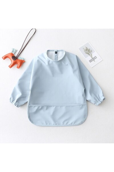 Choice26 L blue Solid Color Baby Feeding Bibs With Long Sleeves Infant Boys G...