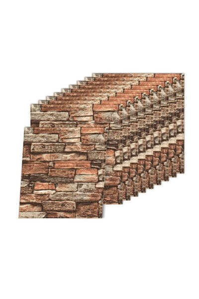 Choice 38x 35cm 10pc Brick Red 3D Three-dimensional Wall Stickers Self-adhesi...