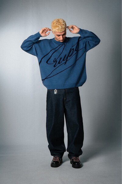 Crupt Studio Mavi Crupt Nightfall Knit Erkek Triko Kazak