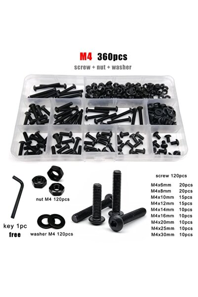 Choice5 M4 360pcs M1.6 M2 M2.5 M3 M4 M5 M6 M8 Black Grade 10.9 Steel Hex Hexa...
