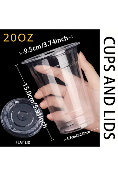 Choice 20oz 50PCS with lips 50PCS Disposable Plastic Cups with Lids for Ice C...