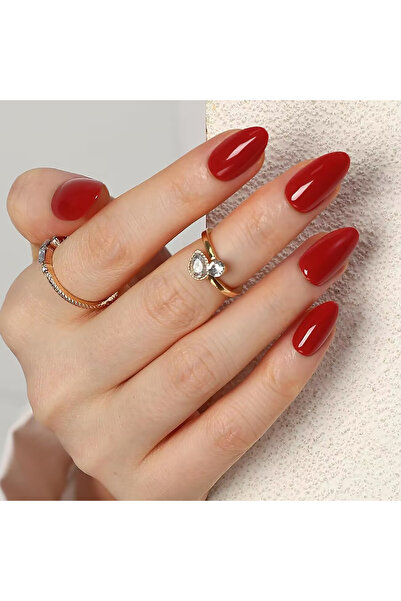 Choice Red 24PCS- Solid color almond fake nails, full coverage of red, simple...