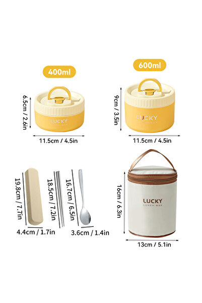 WORTHBUY Yellow 1000ml Bento Lunch Box Set, Portable Keep Warm Lunch Containe...