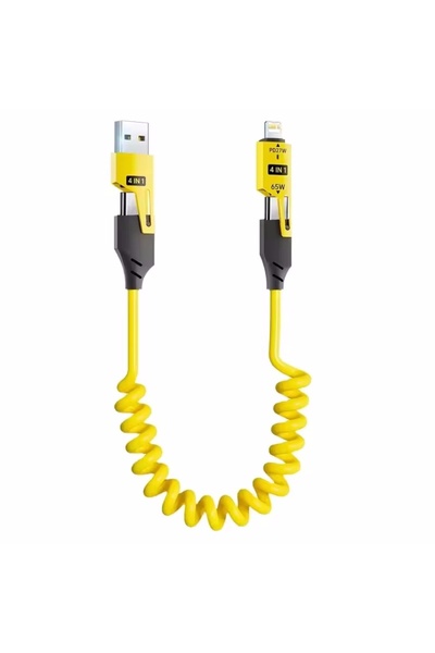 Choice1 1.5m yellow 4 in 1 65W Spring Short Data Cable 6A USB Type C Spring T...