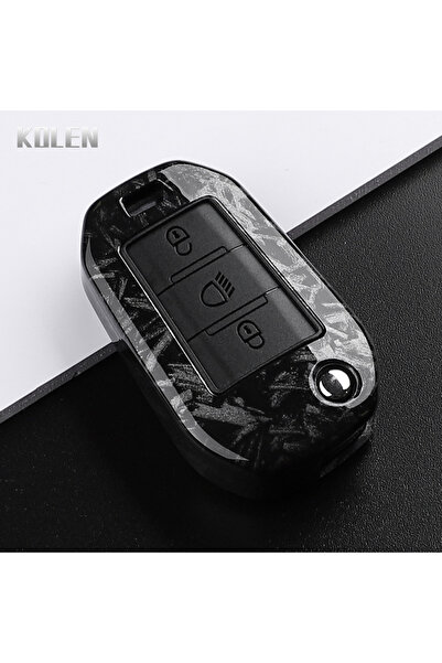 Choice20 3B Btn F-Carbon ABS Carbon Fiber Style Car Key Case Cover For Peugeo...