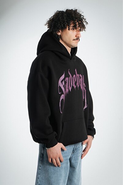 Fadeback Rhinestones Pembe Taşlı Fadeback Oversize Hoodie