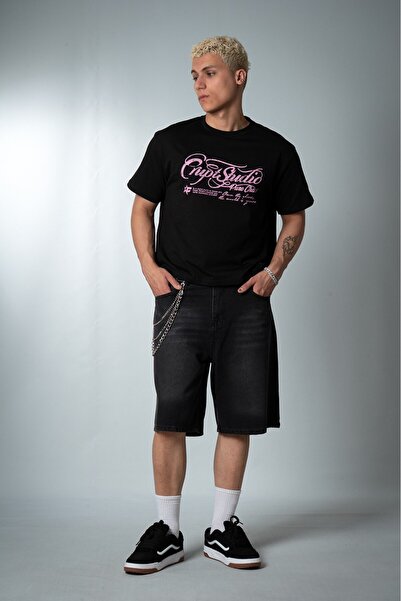 Crupt Studio Pink Pure Chaos Siyah Boxy Crop Erkek Tişört