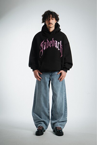 Fadeback Rhinestones Pembe Taşlı Fadeback Oversize Hoodie