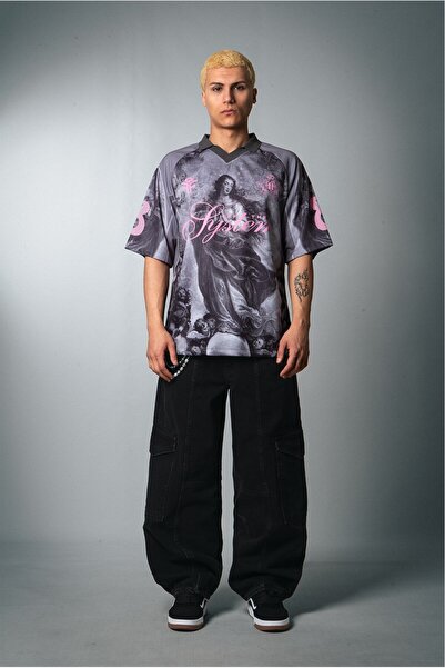 Plus Eighteen Baroque Angel Polo Yaka Oversize Gri Erkek Futbol Forması