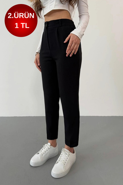 BİKELİFE Women's High Waist Elastic Carrot Cut Collet Fabric Pants