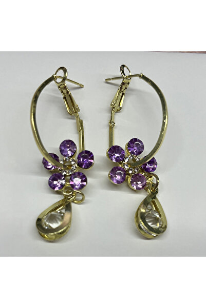 Choice purple Exquisite Flower Dangle Earings Shiny Full Rhinestones Crystal ...