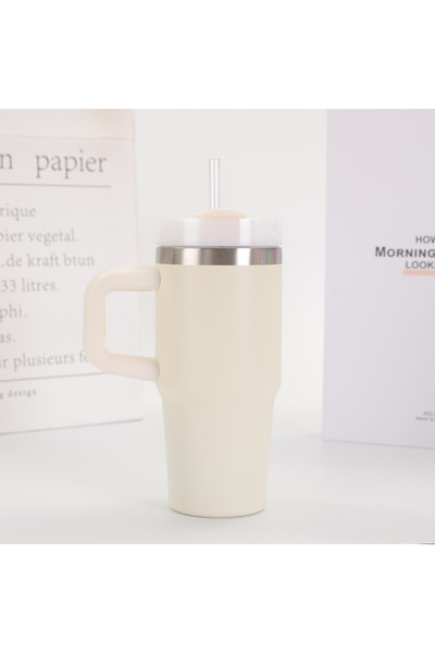 Choice 14oz Beige 14oz Car Mug with Handle Double-layer Vacuum Coffee Cup Por...