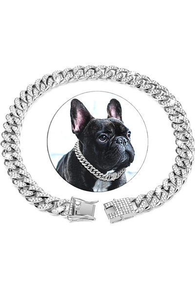 Choice4 45cm-18inch Silver Dog Chain Diamond Cuban Collar Walking Metal Chain...