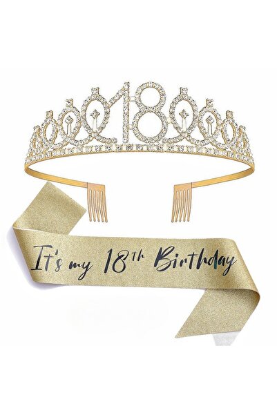 Choice4 gold-18 Birthday Tiara Crown Sash Women Girls 13th 16th 18th 21St 30T...
