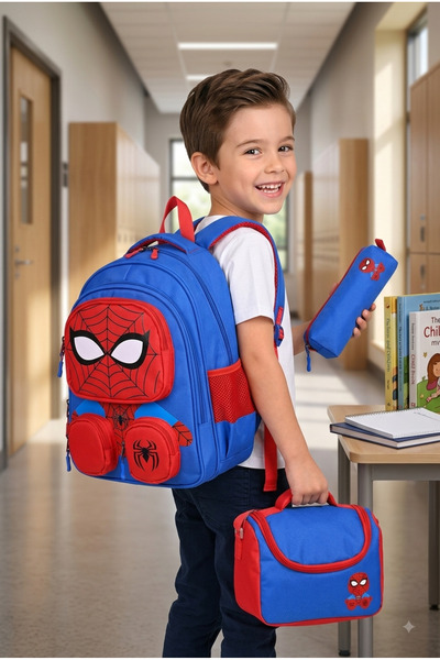 Catwins 3-Piece School Bag Set with Spider Figure – Primary School Backpack, ...
