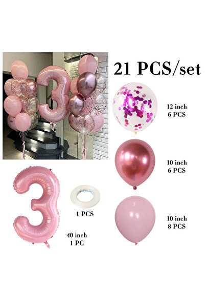 Choice as the picture as the picture 21pcs Pink 40inch Number Foil Latex Ball...