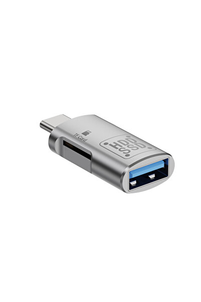 Choice قارئ بطاقات ذاكرة TF USB فضي من النوع C عالي السرعة من نوع Micro SD TF...