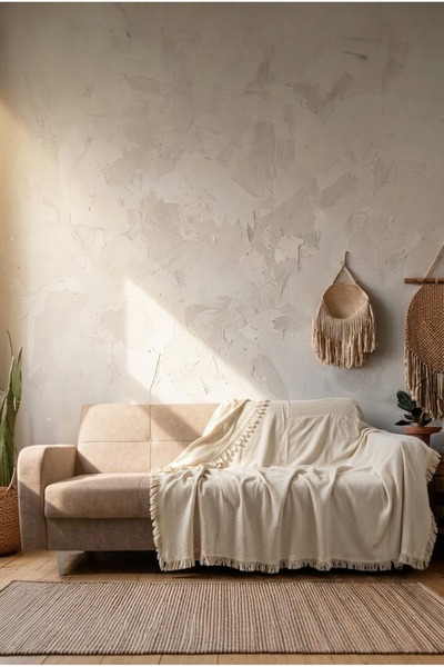 Cottexo %100 Pamuklu 170x210 Ekru Çok Amaçlı Koltuk Örtüsü